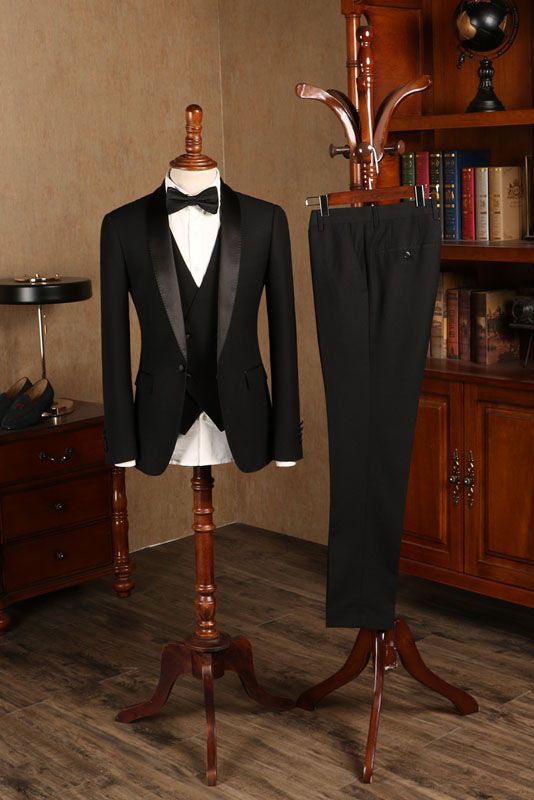 Baldwin All Black Custom Wedding Suit for Grooms - 3 Piece Set