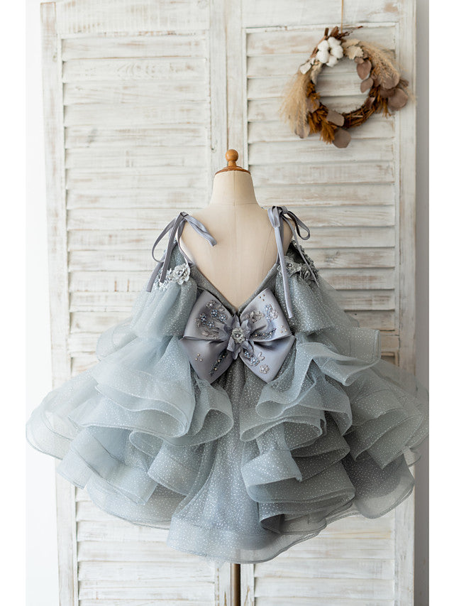 Gorgeous Ball Gown Sleeveless Spaghetti Strap Flower Girl Dresses Tulle with Bow Beading Flower