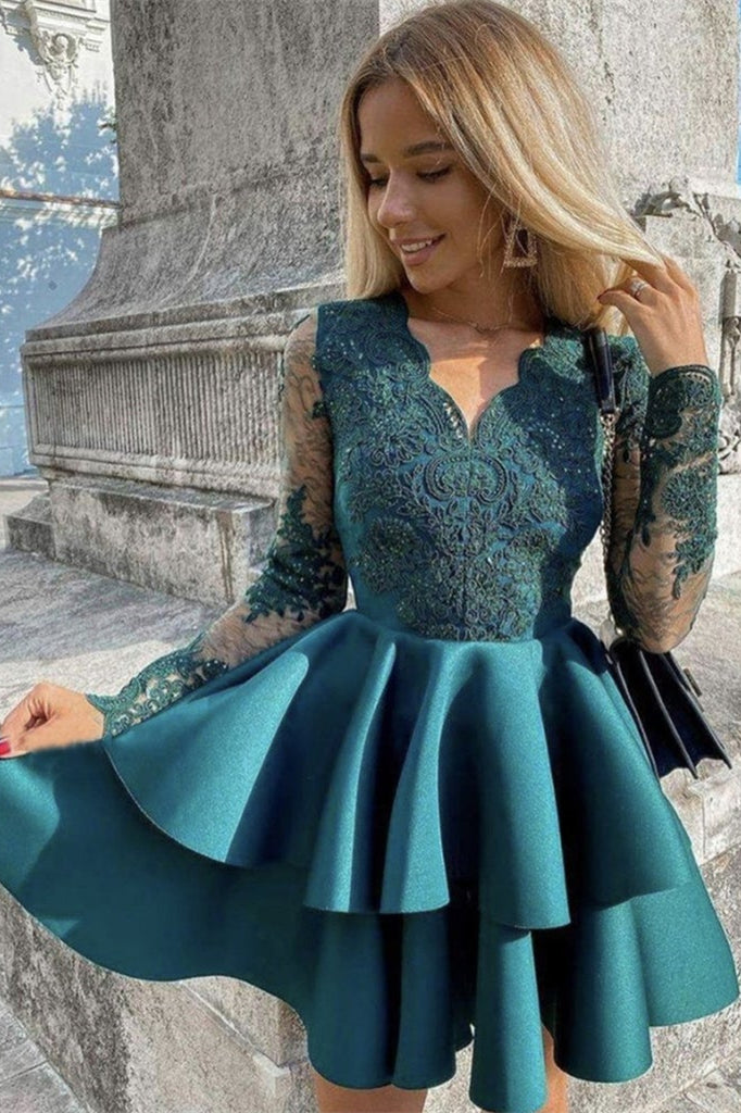 Short Prom Dress With Long Sleeves and Appliques