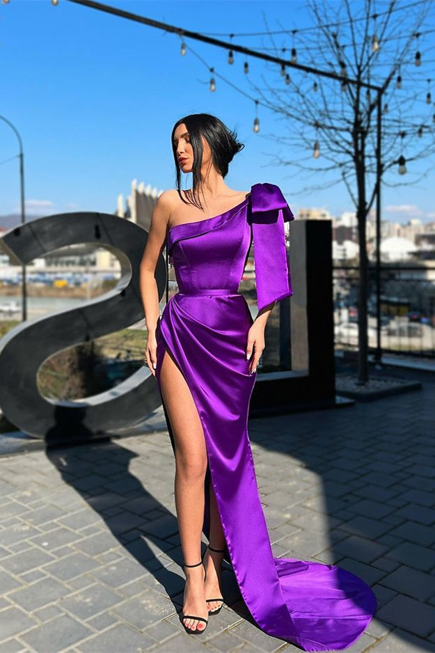 One-Shoulder Long Mermaid Evening Dress with Split - Purple