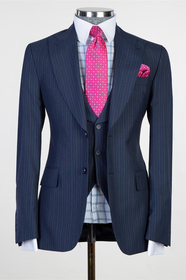 Easy Fit Business Men Suits: Freddie Fashion Style Dark Navy Peaked Lapel