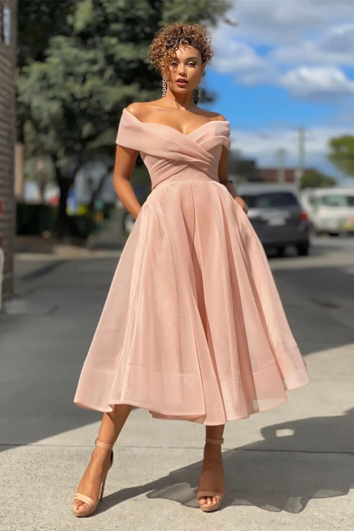 Burgundy Off The Shoulder Evening Dress A Line Short