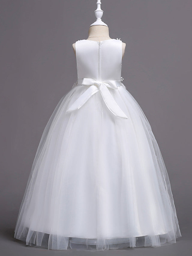 Princess Lace Print Tulle Sleeveless Floor Length Flower Girl Dresses