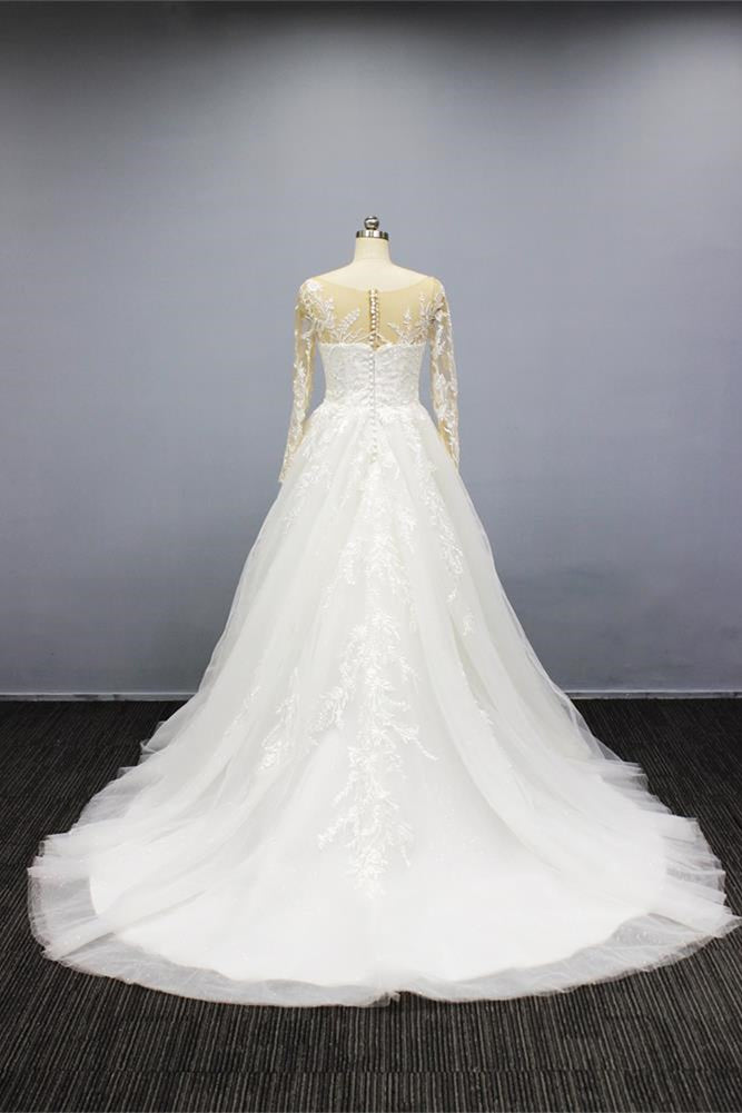 Elegant Long Sleeves A Line Wedding Dress with Sweetheart Neckline and Tulle Appliques