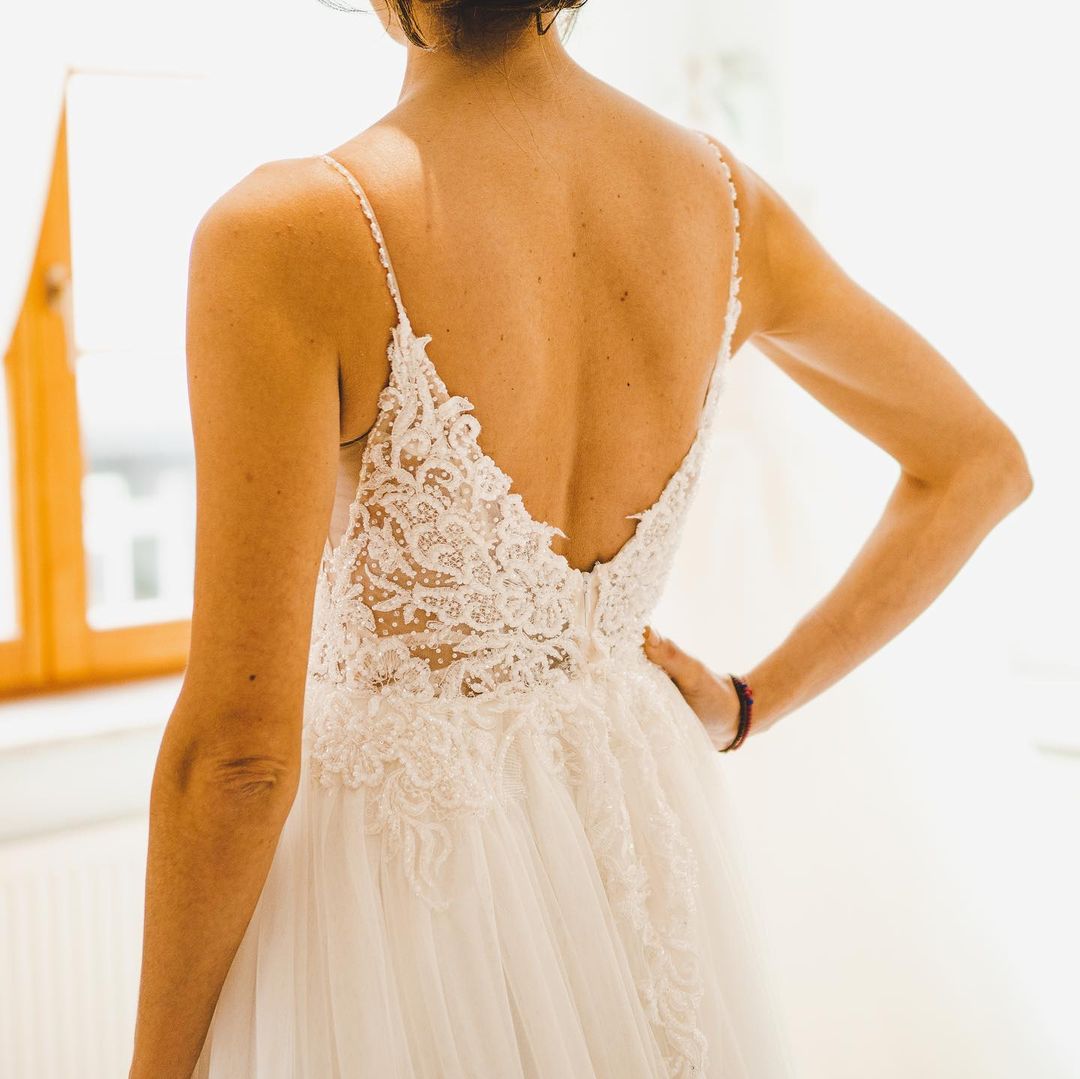 Modest A-line Spaghetti Straps Wedding Dress with Tulle