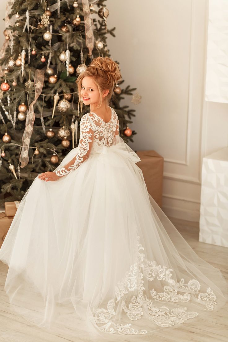 Princess Long Sleeves Dress with Tulle Lace and Appliques