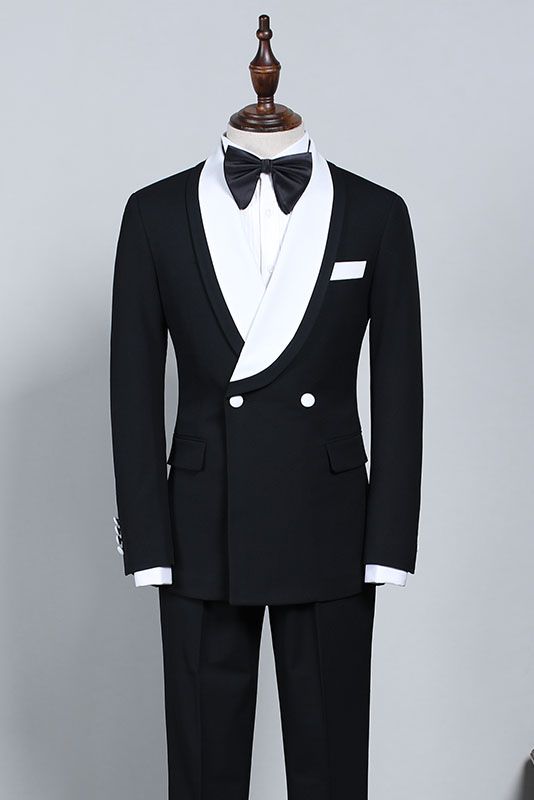 Clement New Black & White Slim Fit Wedding Suit for Grooms