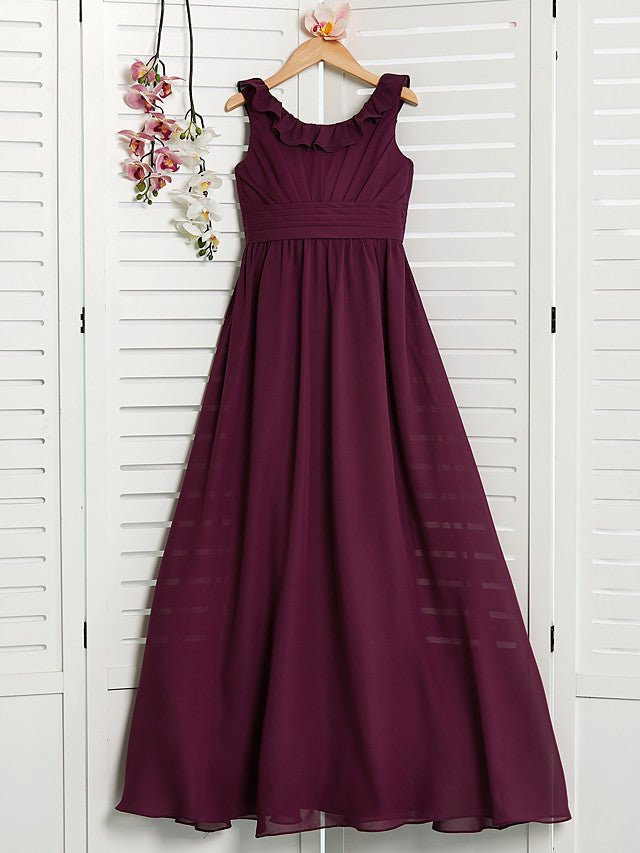 Elegant A-Line Jewel Neck Chiffon Flower Girl Dress With Ruffles Ruching