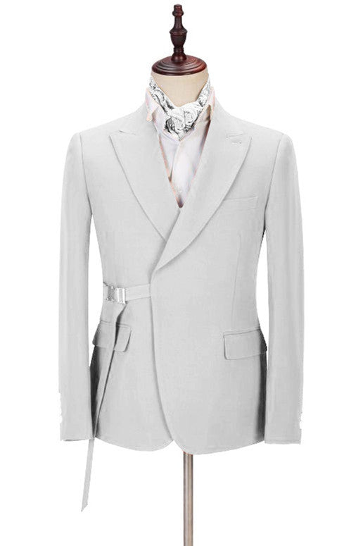 New Arrive Silver Reception Suits With Peaked Lapel and Adjustable Buckle