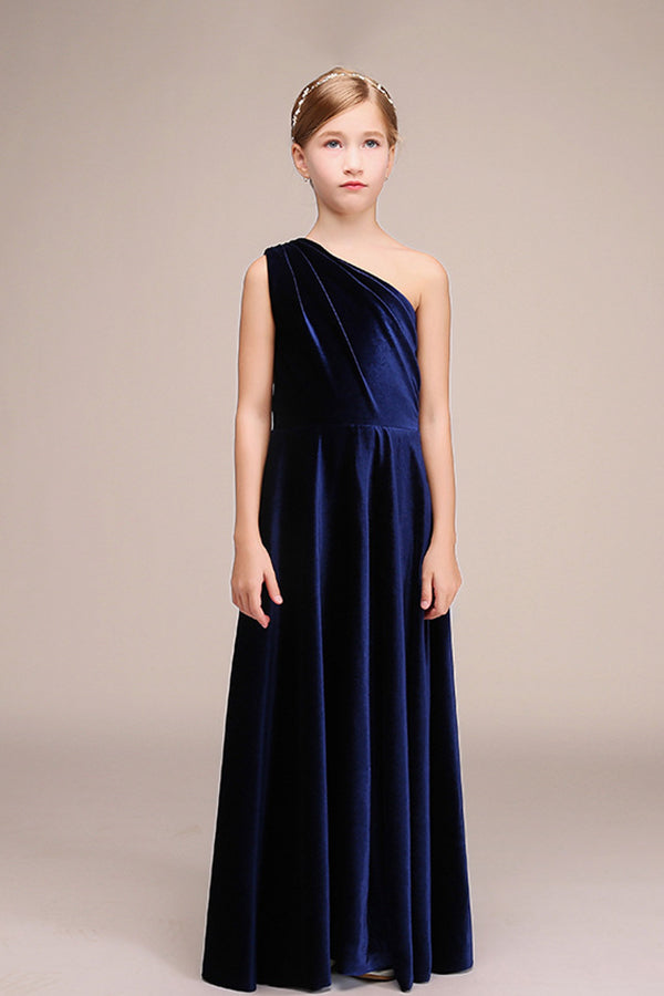 Latest One Shoulder Sleeveless Flower Girl Dress in Polyester