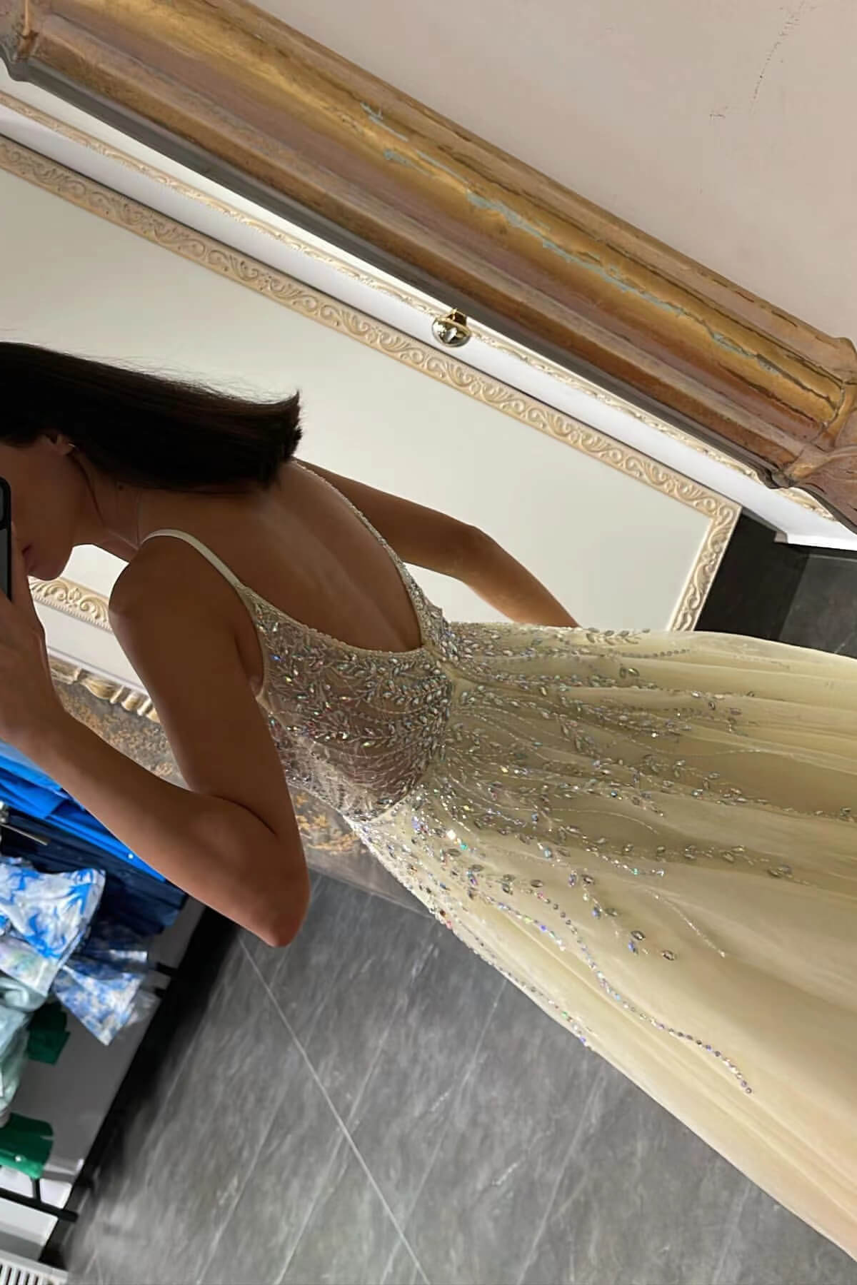 Glamorous Daffodil Tulle A-Line Prom Dress With Beadings