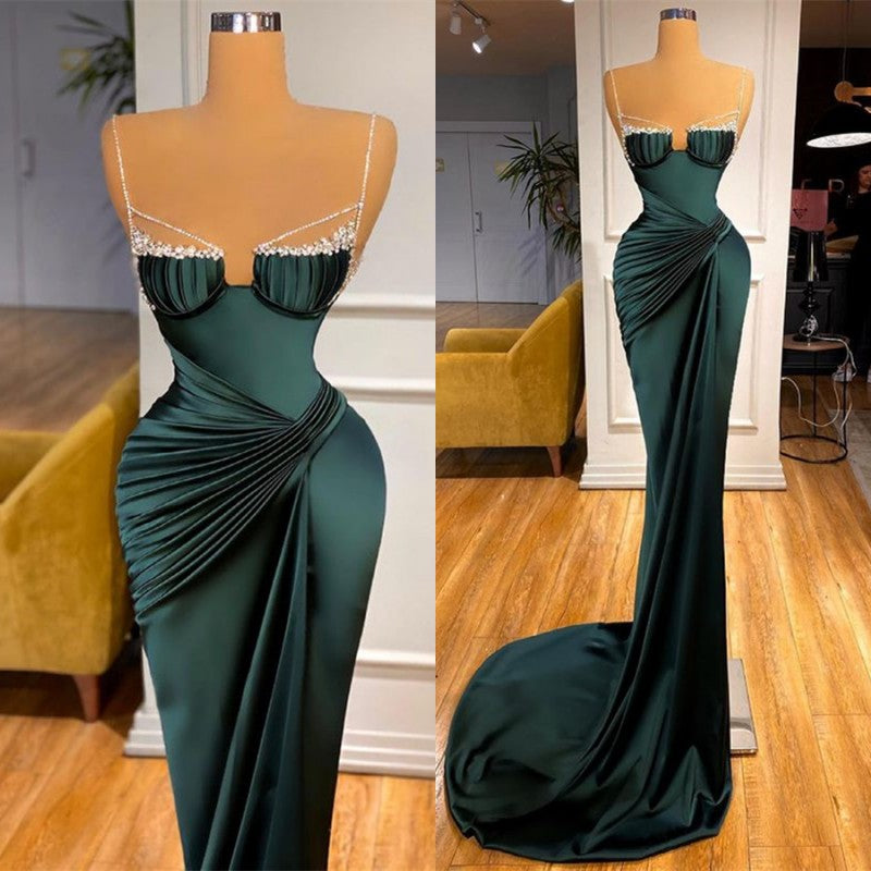 Mermaid Dark Green Spaghetti-Straps Prom Dress