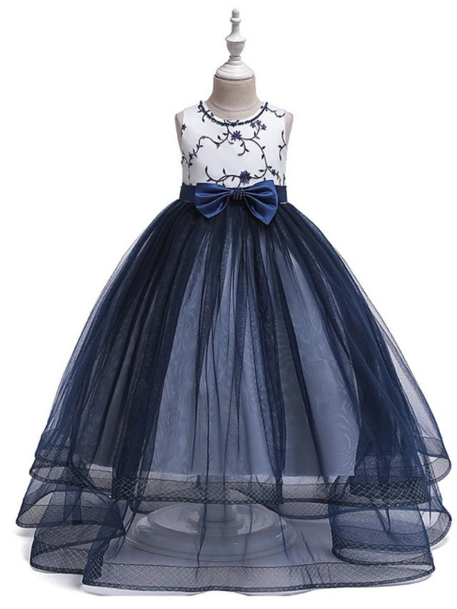 Daida Princess Jewel Sleeveless Flower Girl Dress with Bow and Tulle