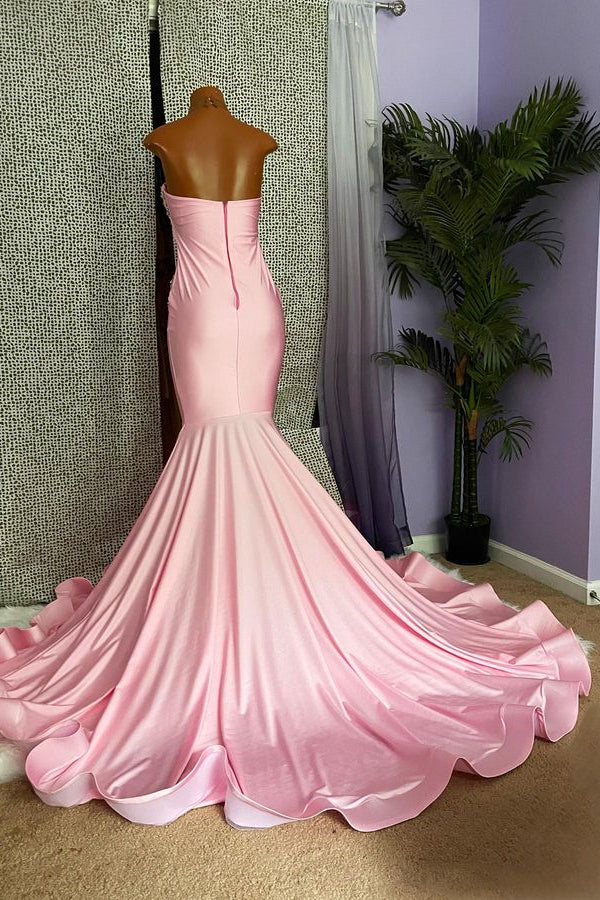 Mermaid Pink High Neck Prom Dress with Appliques and Beading