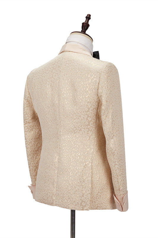 Chic Jacquard Shawl Lapel Slim Wedding Tuxedo in Champagne
