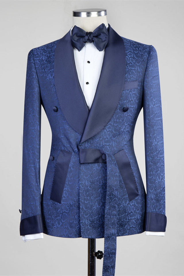 Nelson Dark Navy Slim Fit Double Breasted Wedding Suits for Men