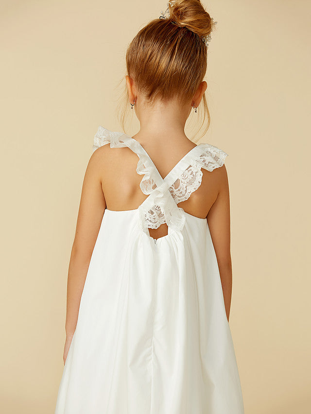 Sleeveless A-Line Flower Girl Dress with Lace and Pleats