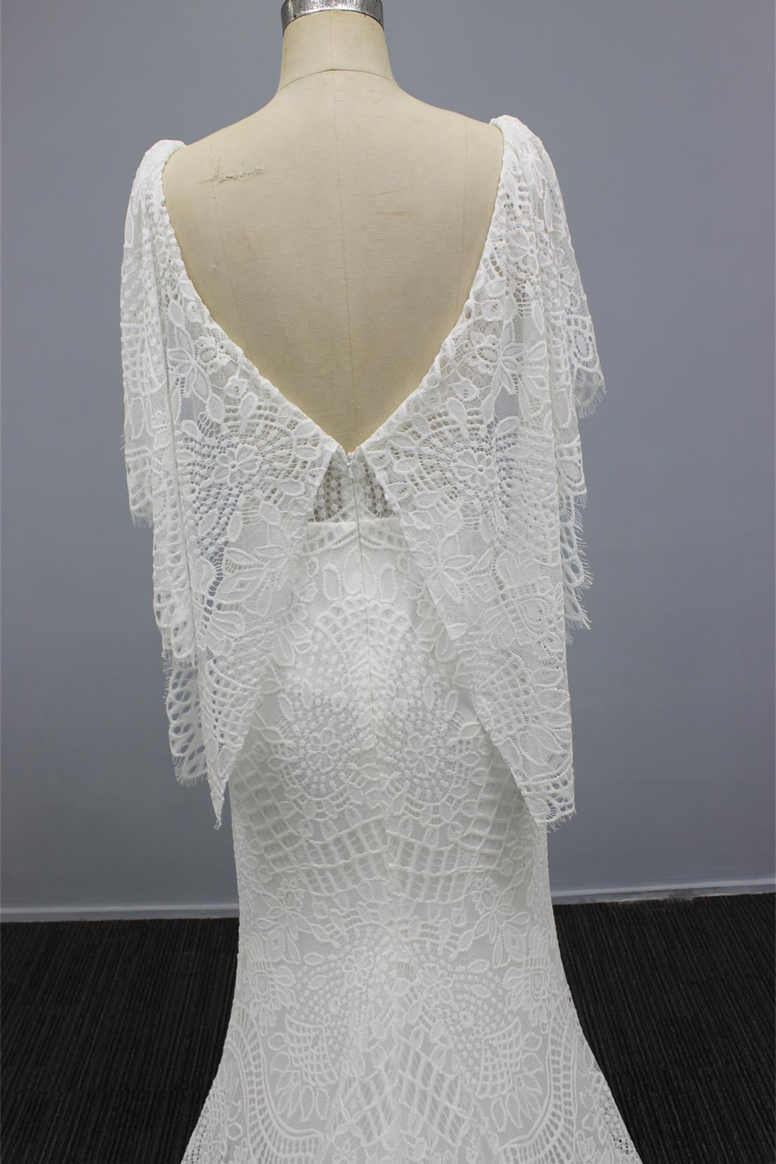 White V Neck Cap Sleeves Wedding Dress Mermaid With Sweep