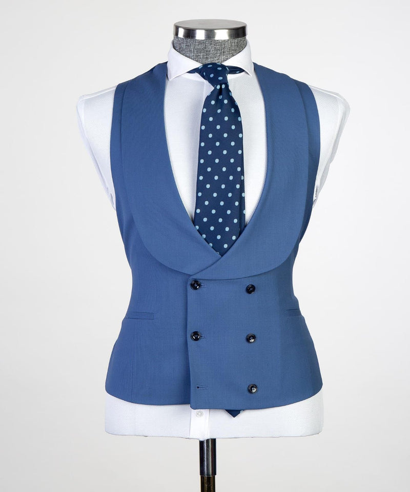 Modern Blue 3-piece Peaked Lapel Men Suit - Business Look