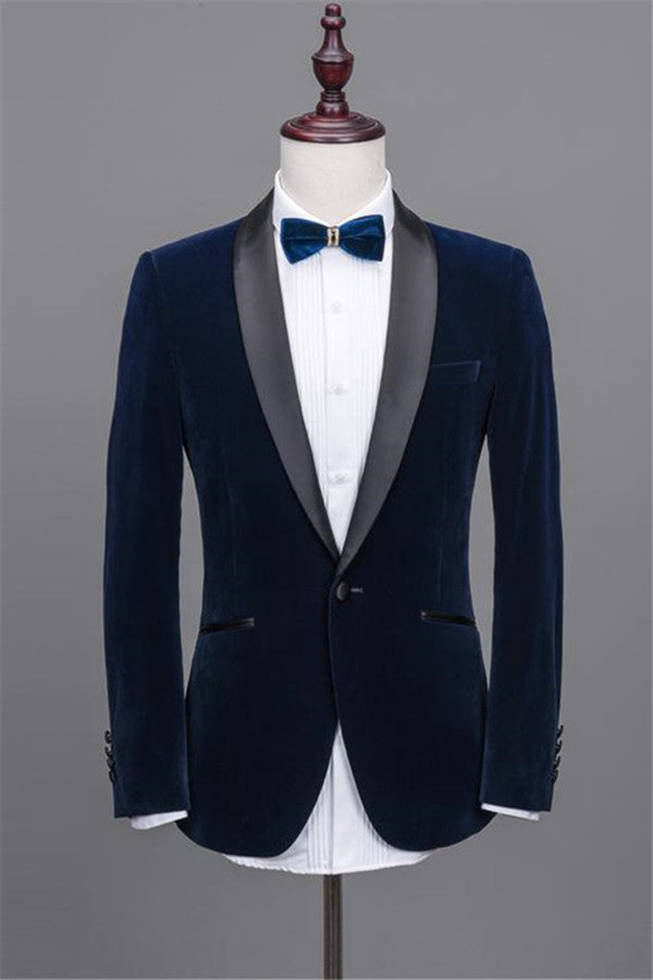 Navy Blue Velvet Tuxedos with Elegant Shawl Lapel for Prom Best Man - 2 Pieces