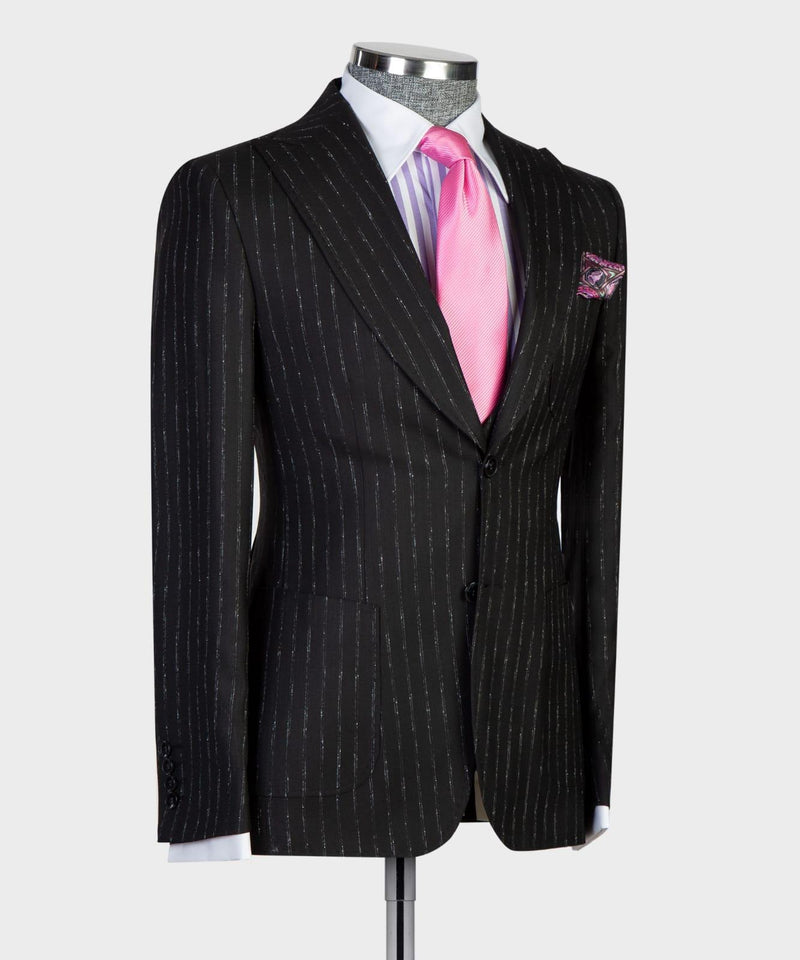 Ernest Modern Black Stripe 3-Pieces Men Suits with Peaked Lapel Slim Fit