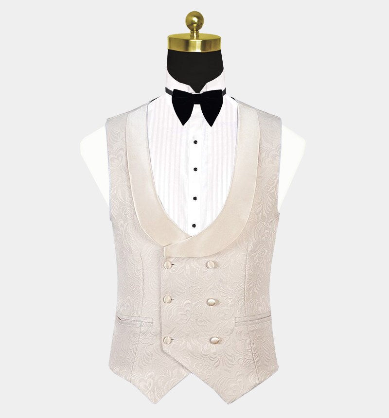 Chic White Three Pieces Jacquare Shawl Lapel Wedding Suit
