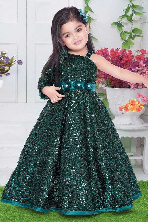 Beautiful A-Line One Shoulder Flower Girl Dress with Lace & Sequins Sash