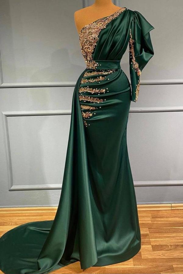 Mermaid Dark Green One Shoulder Prom Dress