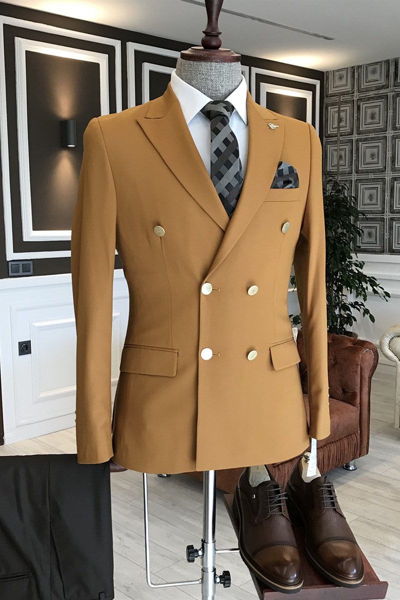 Online Double Breasted Prince Suit - Simple Brown Slim Fit for Prom