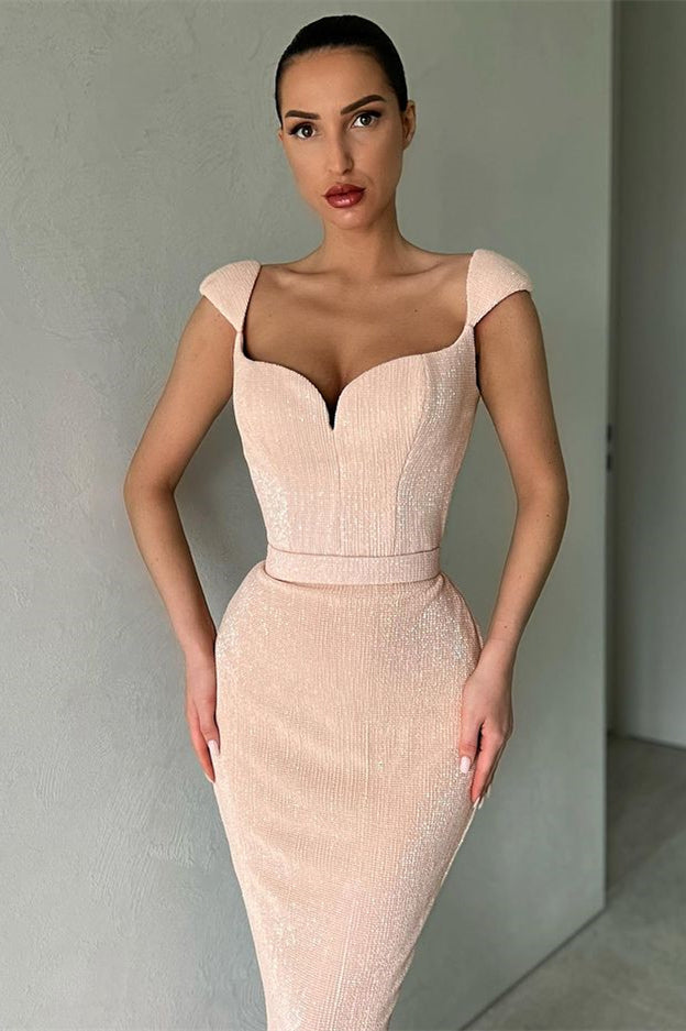 Cap Sleeves Long Mermaid Sequins Prom Dress
