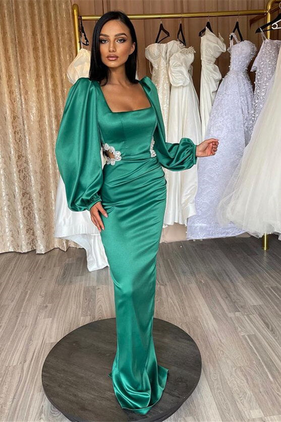 Glamorous Mermaid Prom Dress with Long Puff Sleeves & Appliques