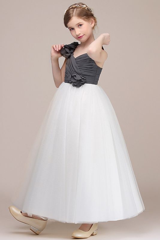 Beautiful Ankle Length Straps Flower Girl Dress in Tulle
