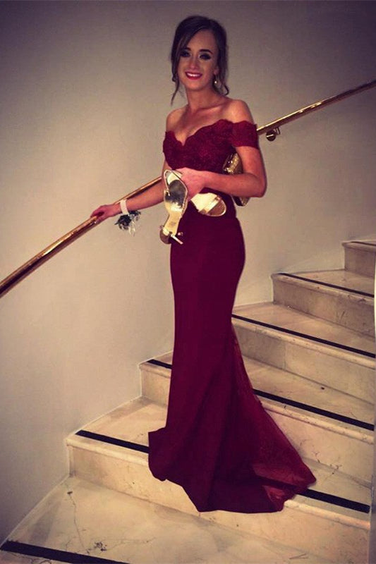 Burgundy Off-the-Shoulder Mermaid Prom Dress - Chic and Stylish