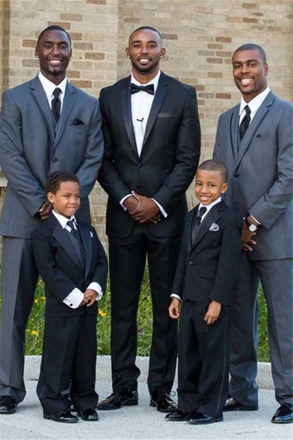 Modern Black Two Piece Silk Notched Lapel Wedding Suit For Men