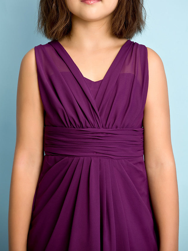 A-Line V Neck Chiffon Flower Girl Dress - Floor Length With Criss Cross Natural Mini Me