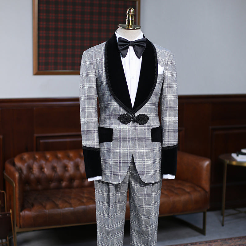 Stylish Gray Plaid Wedding Suit for Bridegrooms by Steward