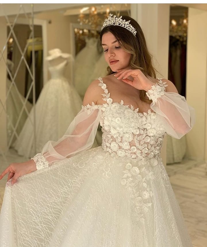 Gliiter Sweetheart Spaghetti-Straps Long Wedding Dress With Sleeves