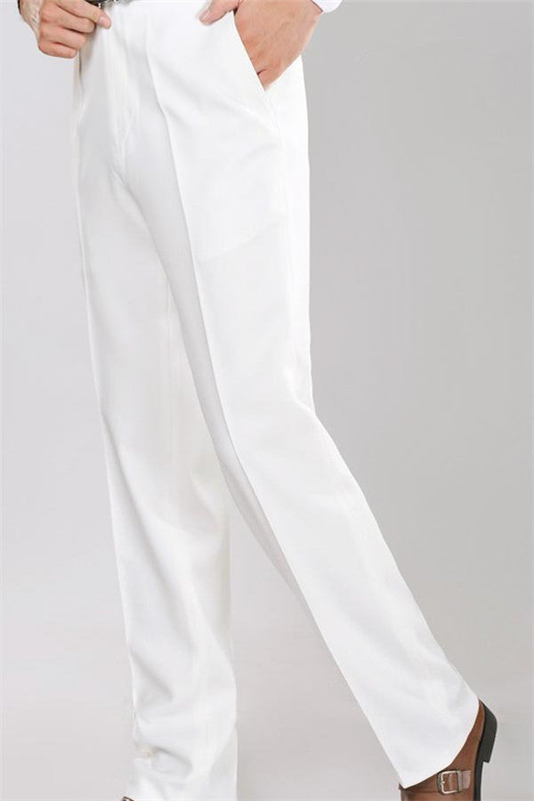 Elegant Slim Fit Tuxedos for Wedding | White Shawl Lapel Jacquard Groom Suits 2 Pieces
