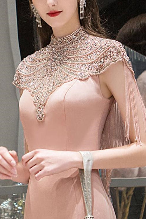 On Sale: Pink Mermaid Evening Dress with Beadings and Tassels