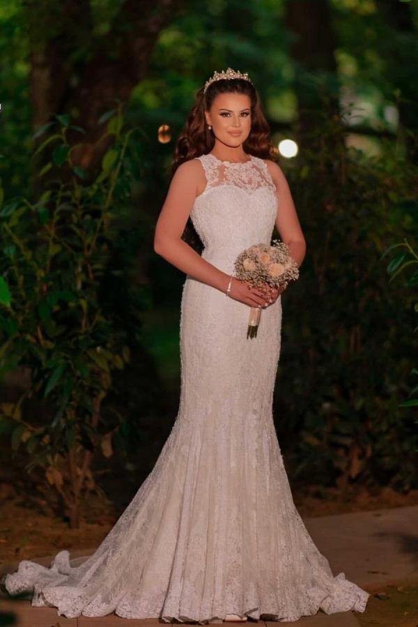 Beautiful Long Mermaid Wedding Dress with Lace Tulle