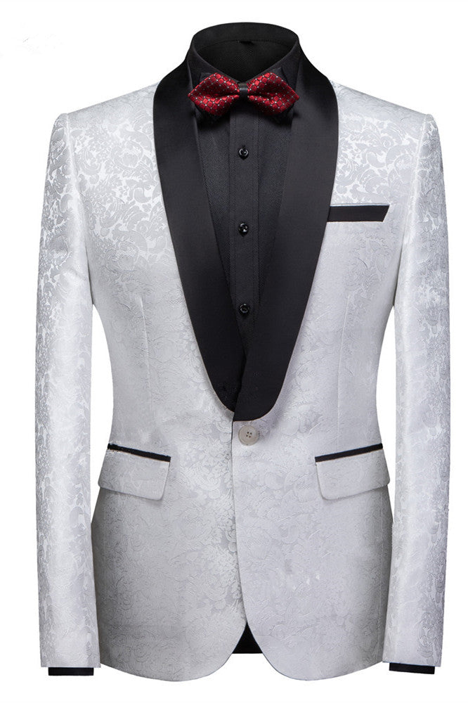 Glamorous White One Button Wedding Tuxedo with Shawl Lapel