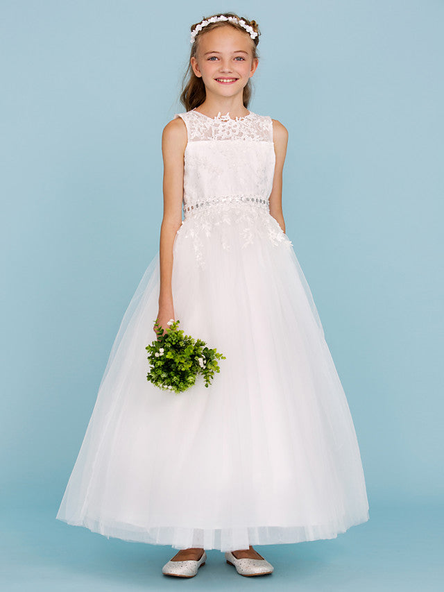 Beautiful Ball Gown Flower Girl Dress with Sash Ribbon and Beading Appliques