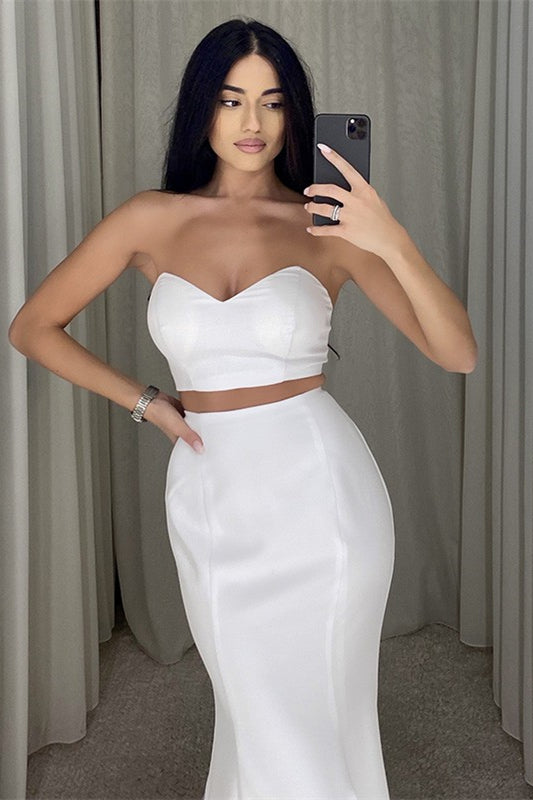Stunning Two Pieces Mermaid Prom Dress - White