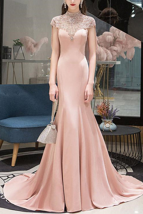 On Sale: Pink Mermaid Evening Dress with Beadings and Tassels