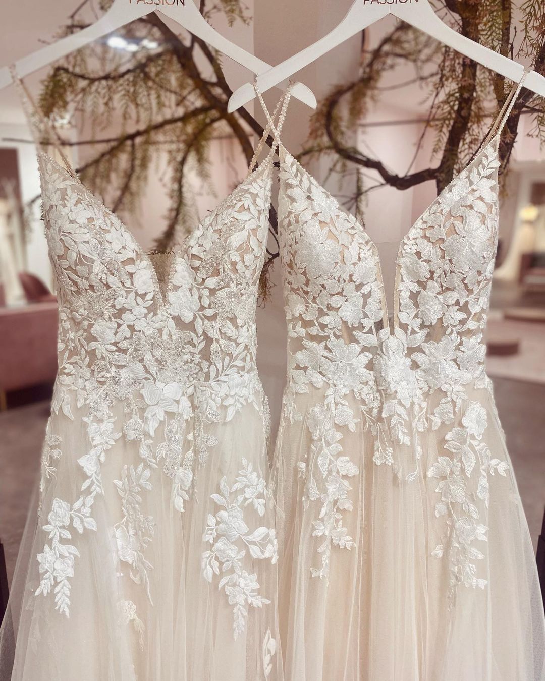 Chic V-neck A-Line Tulle Wedding Dress With Appliques Lace