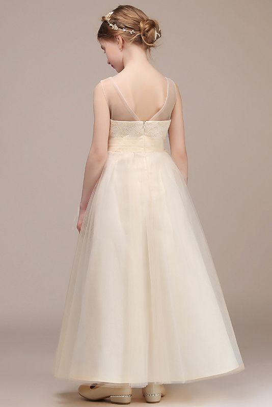 Princess Sheer Straps Sleeveless Flower Girl Dress with Lace and Tulle