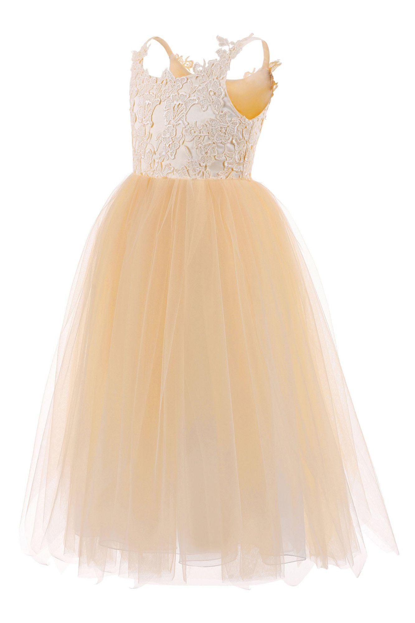 Lace-Embellished Square Neckline Sleeveless Ball Gown Flower Girl Dress