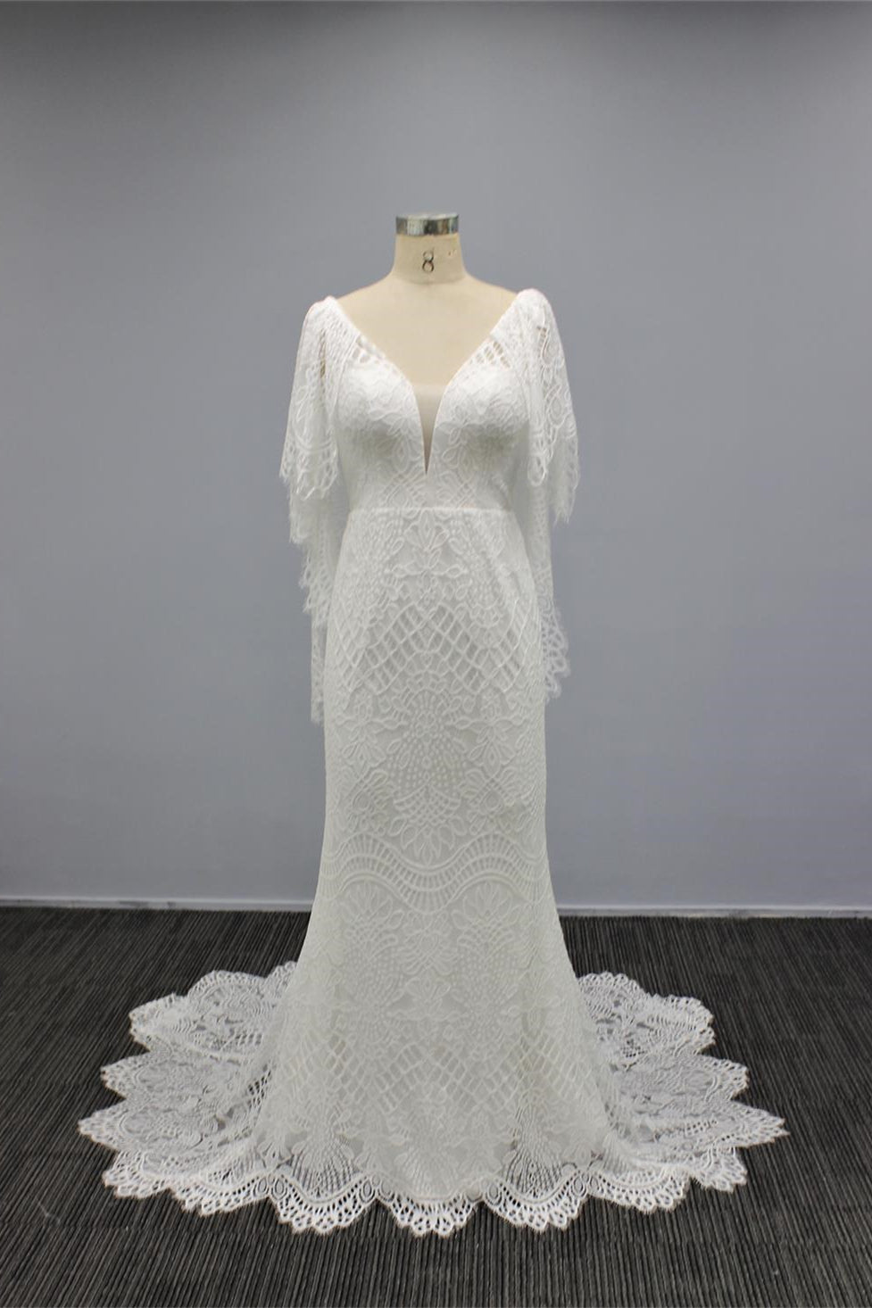 White V Neck Cap Sleeves Wedding Dress Mermaid With Sweep