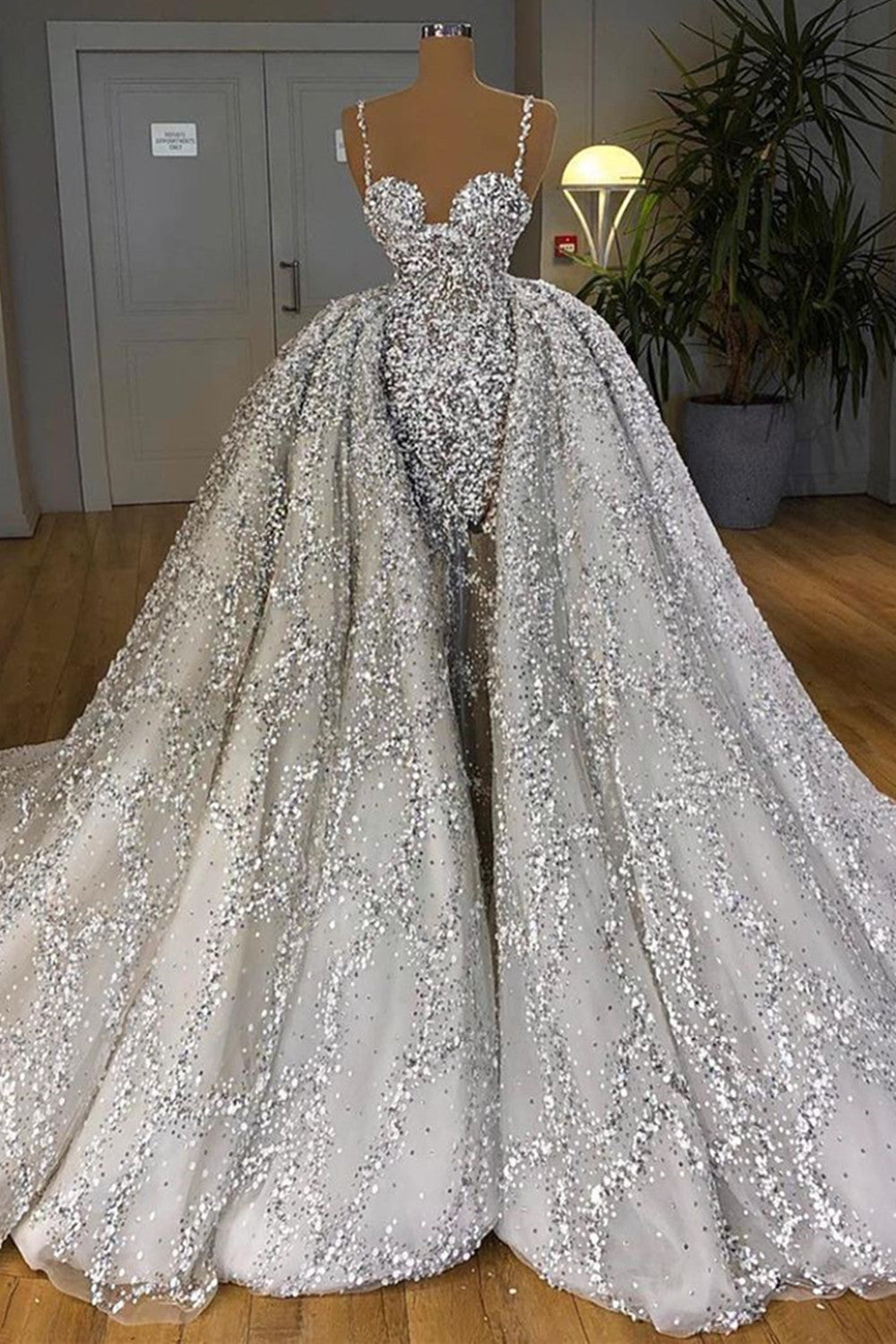 Brilliant Sweetheart Sequins Mermaid Wedding Dress With Ruffles Train