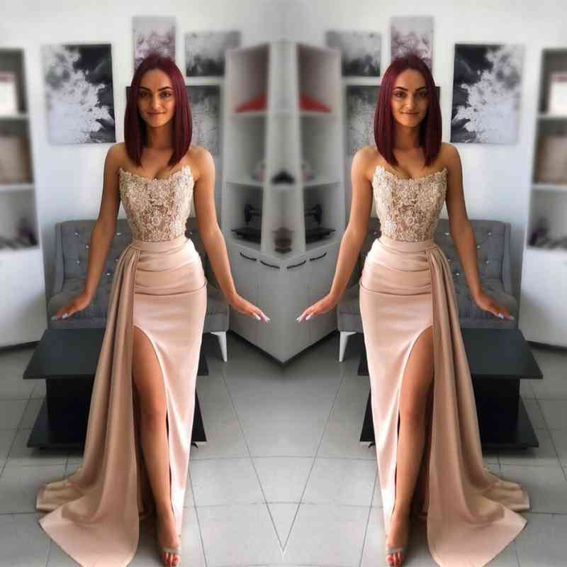 Amazing Sleeveless Mermaid Split Prom Dress with Appliques Ruffles